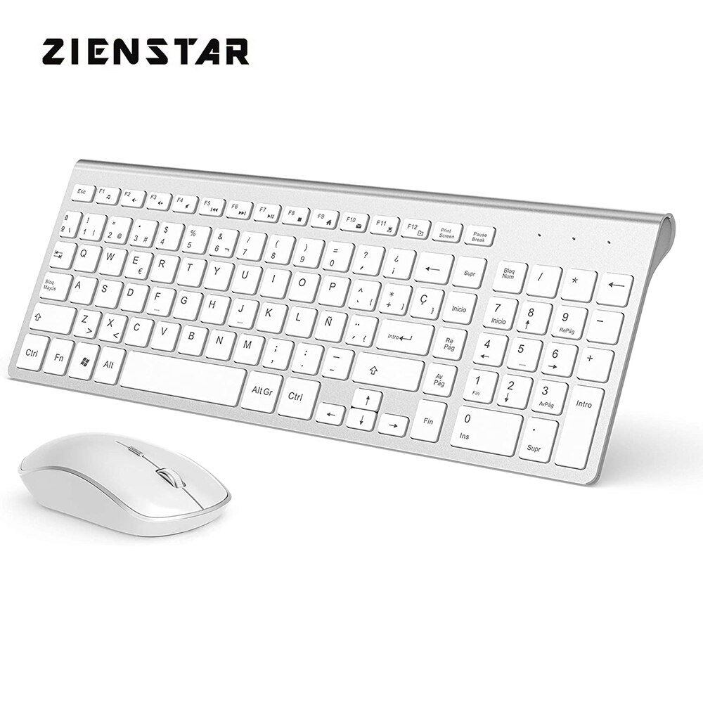 Zienstar Spanish 2.4G Stable Connection Wireless Keyboard Mouse Set with USB Receiver for Macbook PC Laptop TV BOX and Smart TV