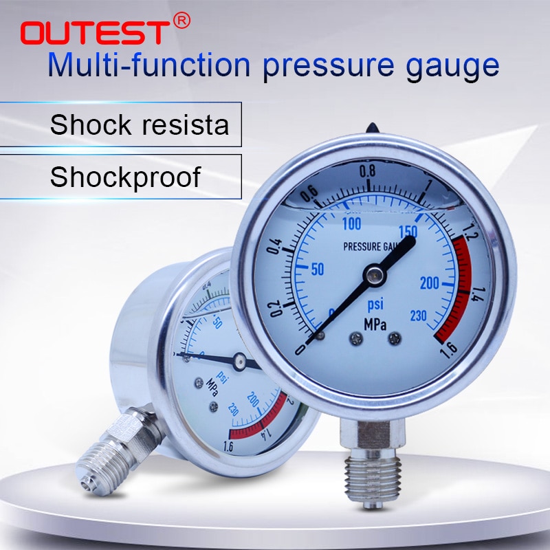 Ytre vann luft olje vakuum tørr verktøy mini trykkmåler 0-60 mpa gjenge 1/4 " rør gjenge manometer