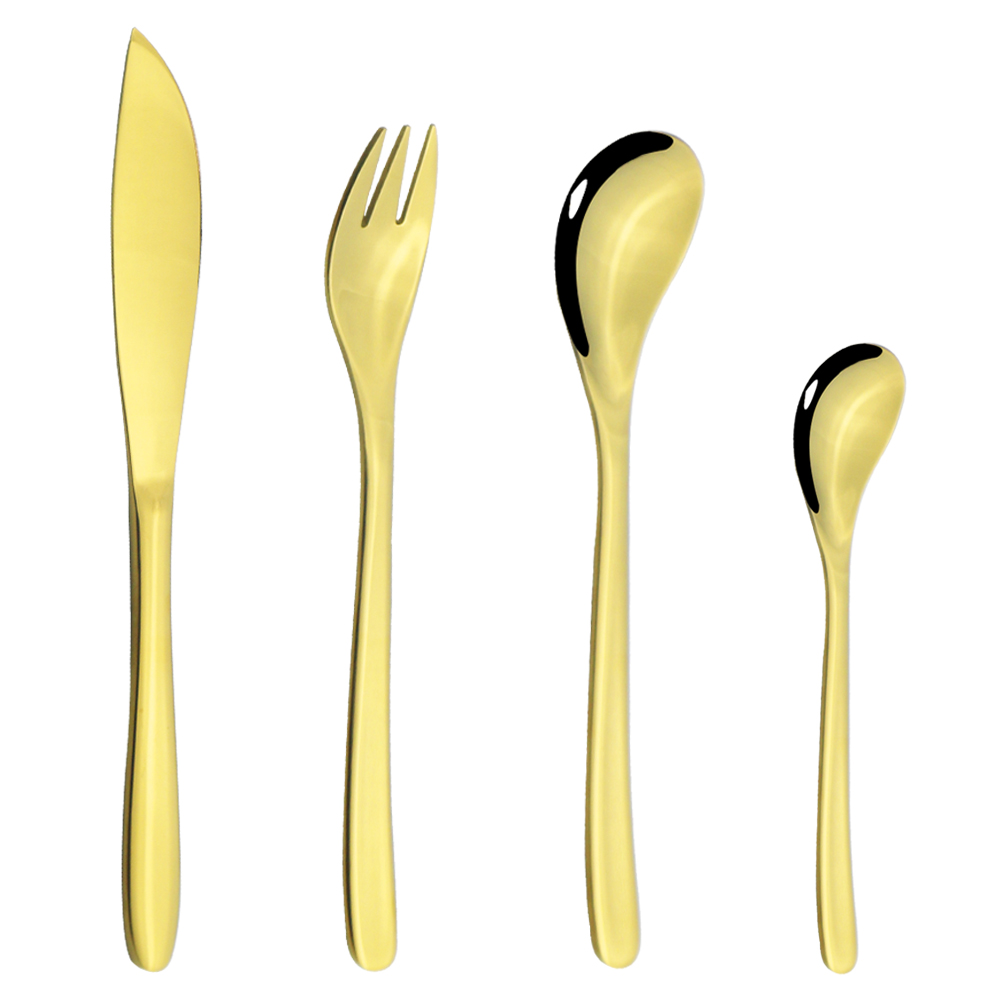 Rose Gold Tableware Set Mirror Silverware Set 304 Stainless Steel Cutlery Kitchen Knife Spoon Flatware Western Dinnerware Set: 4Set / Gold