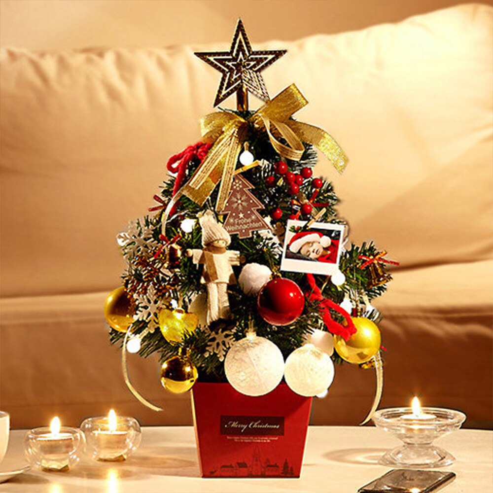 Artificial Christmas Tree Year Decoration Mini Tabletop Christmas Tree Decor with String Lights Family Party Decor