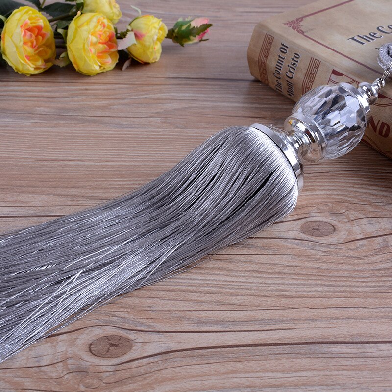Rideaux à crochets en corde avec pompons | 2 pièces, ceintures suspendues, cordes, décoration en boules de cristal, fournitures pour rideaux de fenêtre: Gris clair