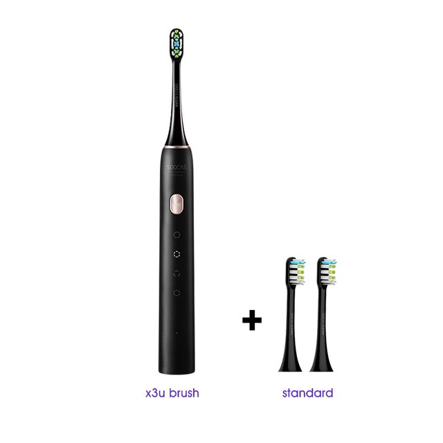 SOOCAS X3U – brosse à dents électrique ultrasonique, mise à niveau automatique, charge rapide, brosse à dents étanche pour adulte: black add 2 heads