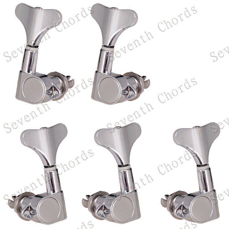 A Set 5 Pcs Bass Guitar String Tuning Pegs Tuners Machine Heads for 5 String Bass Replacement - Fish tail Buttons: Chrome A Set of 3L2R