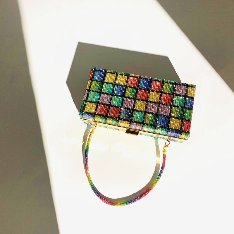 Evening Bag - Rainbow Diamond Clutch Purse - Fashion Party Handbag for Women - Hasp Closure