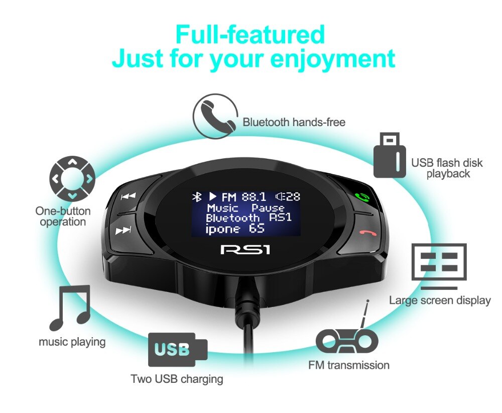 JINSERTA Bluetooth FM Transmitter Car MP3 Player FM Modulator Handsfree Dual USB 2.1A Quick Charger for iPhone X