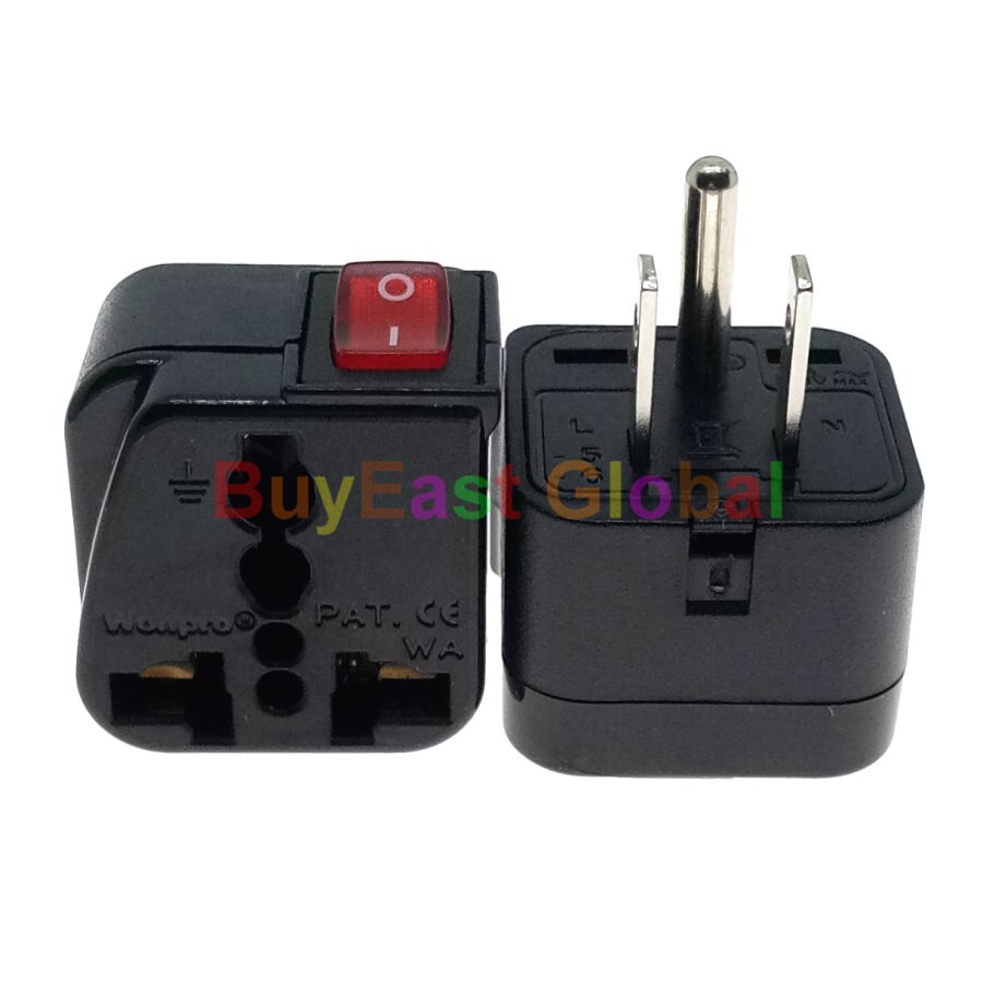 (Pack 3) USA Canada Thailand Electrical Plug Adapter AC100~250V 10A With On/Off Main LED Switch