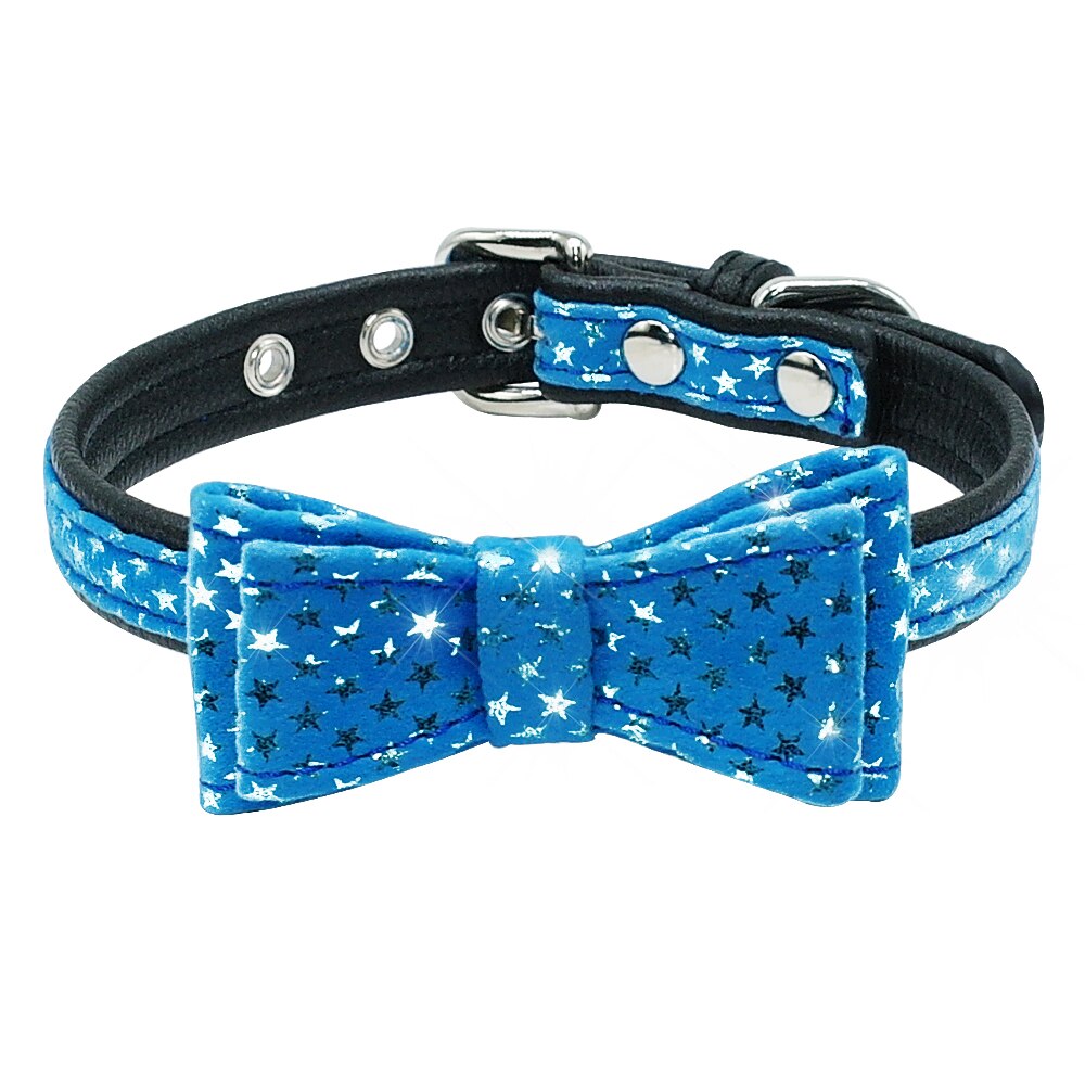 Bowknot Dog Collar Dogs Cat Collars Bow Tie Padded Puppy Collars for Small Pets Cat Kitten Doggy Chihuahua Blue Pink Black: Blue / XS