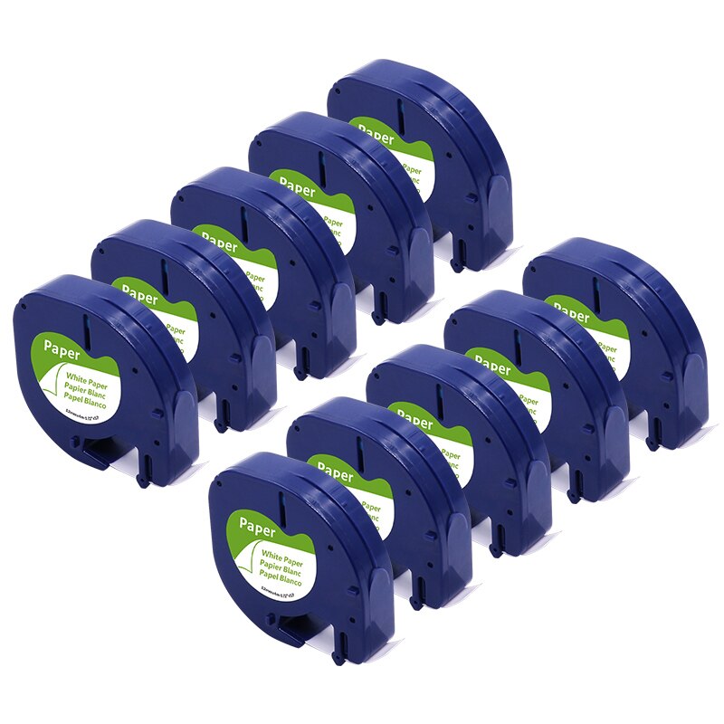 Cintas de etiquetas para Dymo LetraTag LT, 91200, 91330, 10697, 91220, 59421, S0721510, color negro sobre blanco, paquete de 10 Uds.: A91200