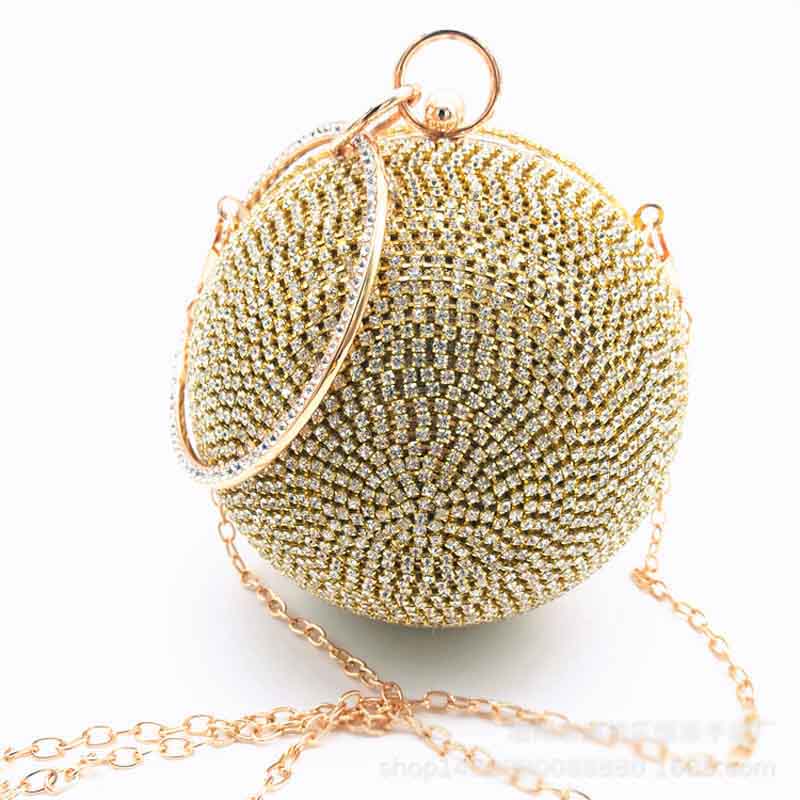 Women Beaded Crystal Party Evening Bag Bridal Wedding Round Ball Wrist Purse Bag For Women