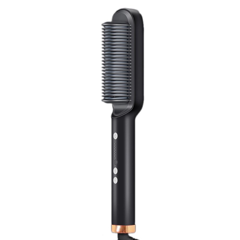 Cepillo eléctrico para rizador de pelo, cepillo de calentamiento PTC, peine rizador de barba, enchufe europeo: Black