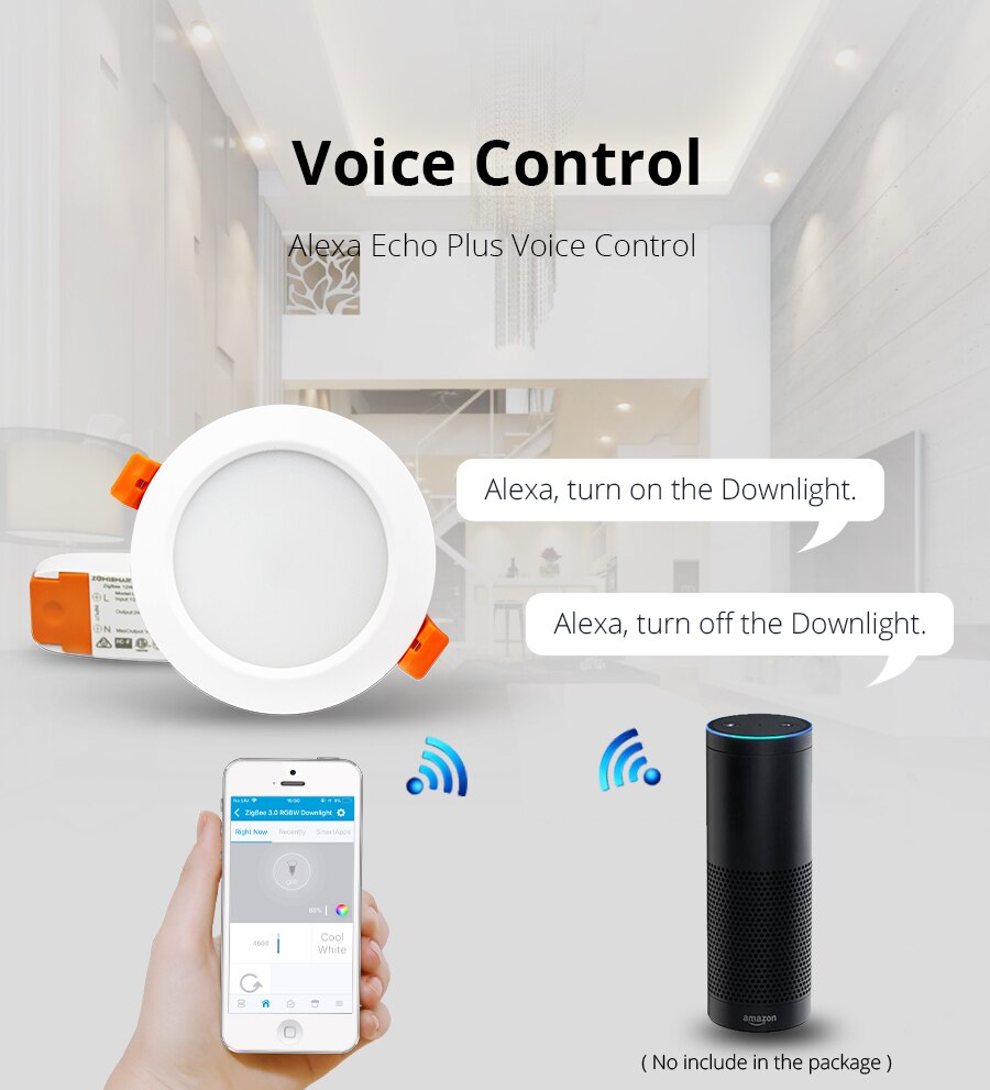 ZigBee 3.0 Downlight Kit Smart RGBW 3.5 Inch Led Recessed Ceiling Light 12W Work with Smartthings Echo plus Smart Lighting