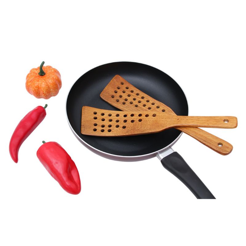 Wooden Spatula Non-stick 24 Hole Handcrafted Cooking Curved Spatula Natural Eco Premium Healthy Kitchen Cooking