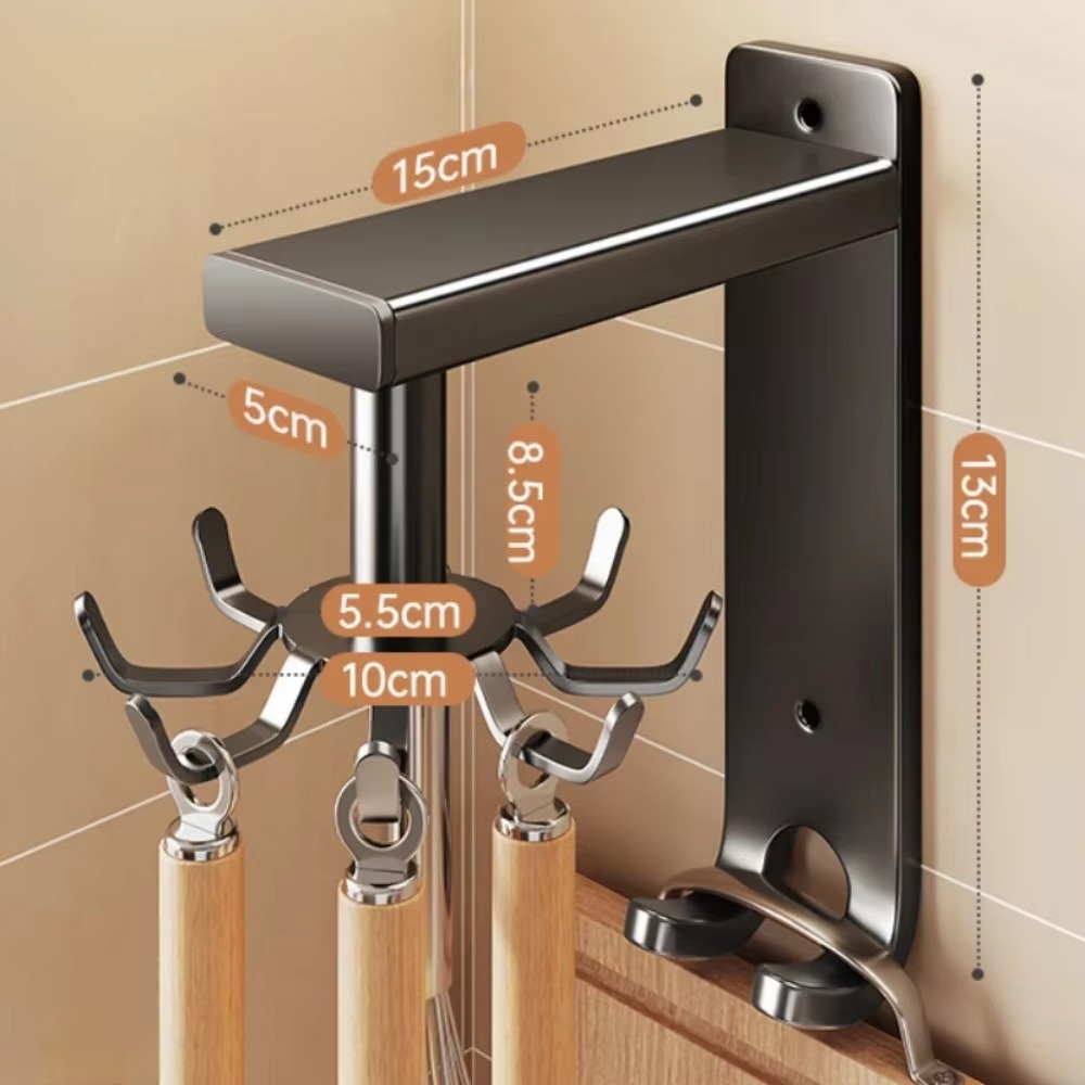 Estantes giratorios para cucharas de cocina, estante de almacenamiento de utensilios de cocina con soporte de carga fuerte, estante para cucharas y espátula montado en la pared no perforado para el hogar