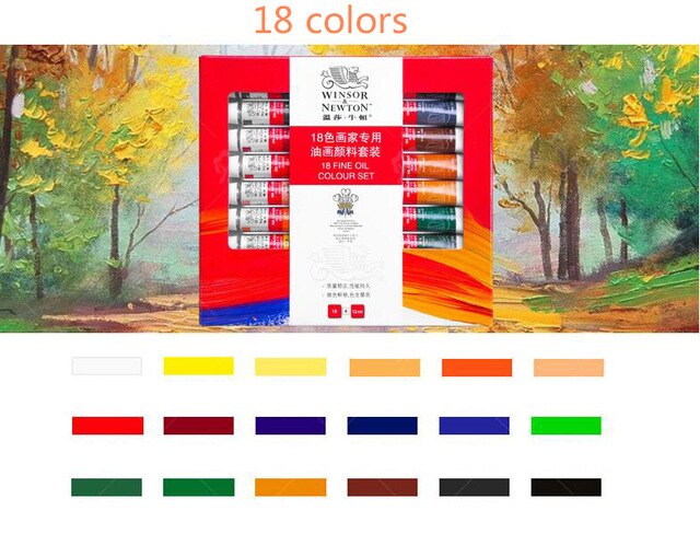 Winsor &amp; Newton-Juego de pintura al óleo para artista, suministros de arte para dibujo, 12/18 colores: 18 Colors