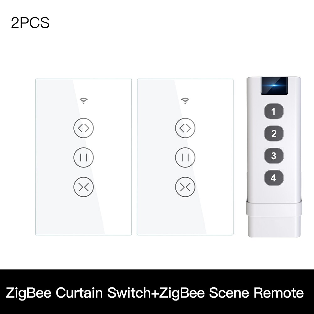 ZigBee RF Smart Touch Curtain Switch Roller Blinds Shutter Tuya Smart App Wireless Control Relay Status Works with Alexa Google: 2 US and Scene