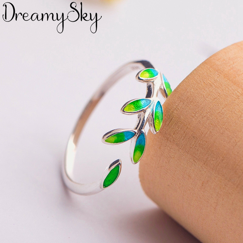 Dreamysky Bijoux Eenvoudige Stijl Zilver Kleur Leaf Ringen Voor Vrouwen Grote Verstelbare Vinger Ringen