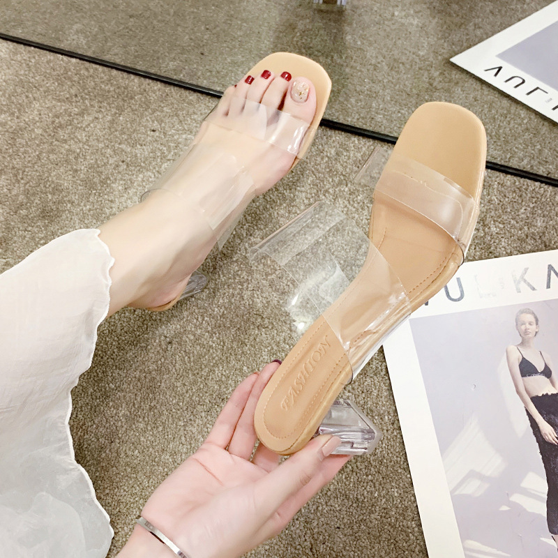 Klara klackar tofflor dam sandaler sommarskor kvinna genomskinliga tofflor höga klackar pumps bröllopssandal zapatos de mujer