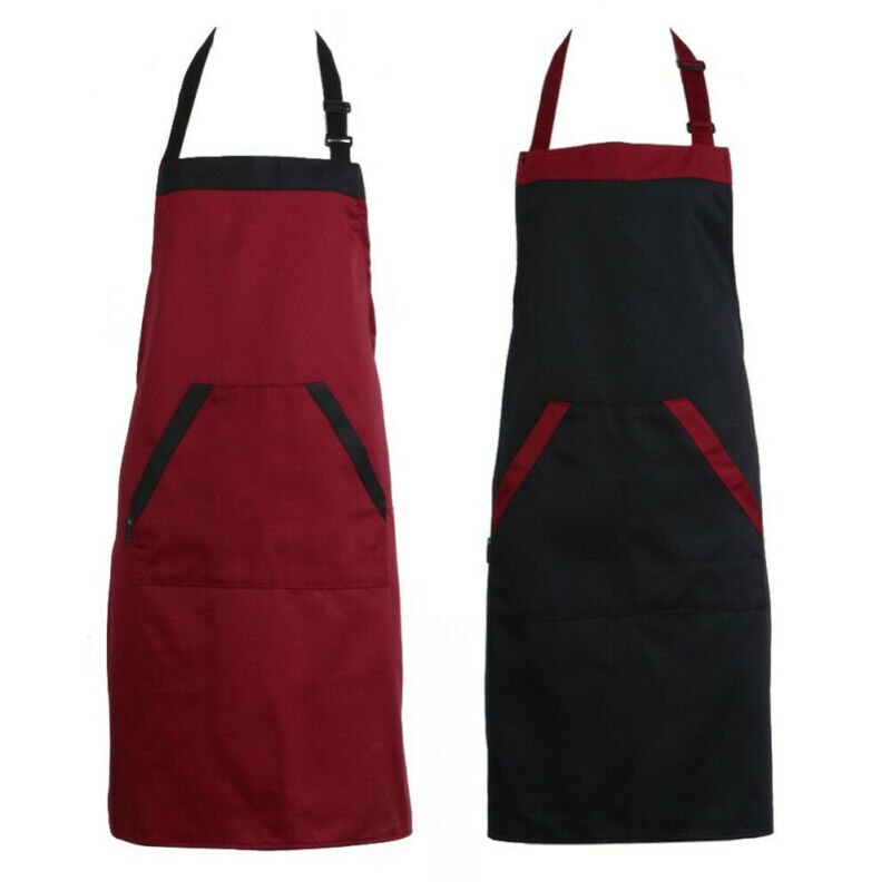 Grembiule da cucina da cucina solido 1PC tutto'ingrosso per donna uomo chef cameriere bar negozio BBQ grembiuli da parrucchiere con tasche bavaglini da lavoro: Rosso
