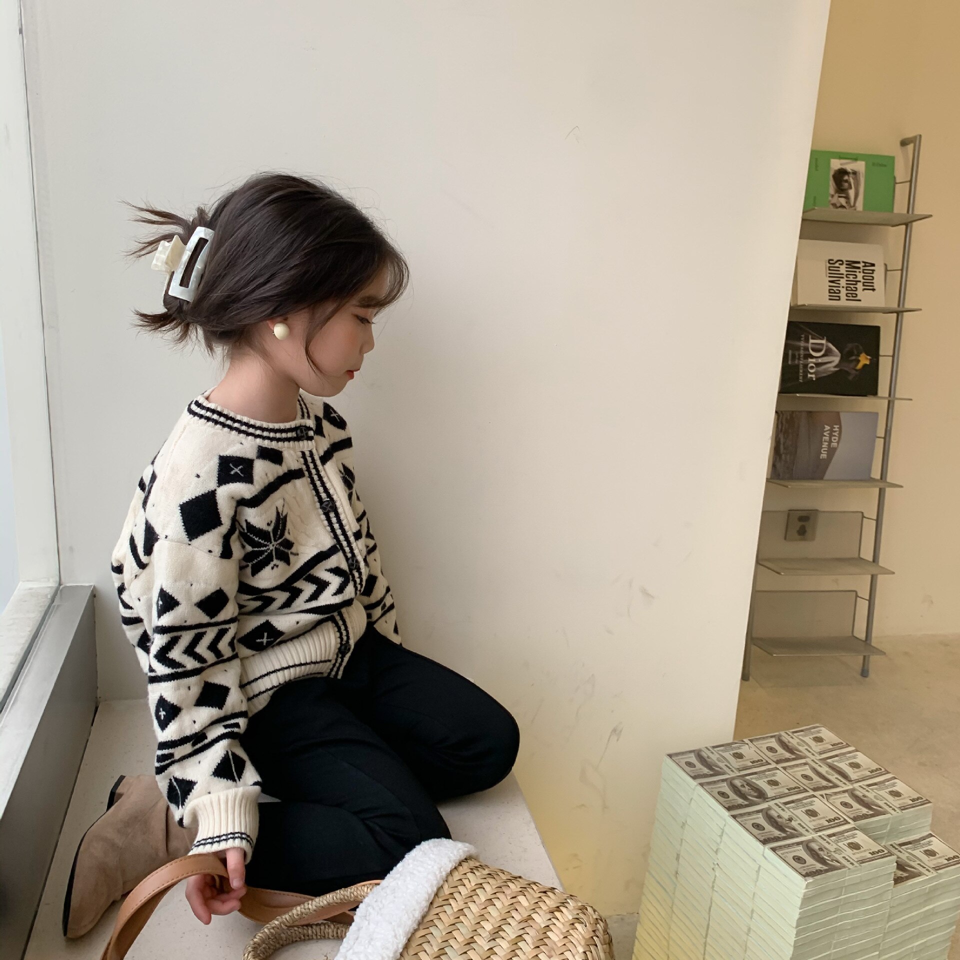 7115 maglioni per bambini primavera nuova generazione 2-9T maglioni Vintage per bambina Cardigan Geometrica Maglione Pullover maglioni per ragazzi