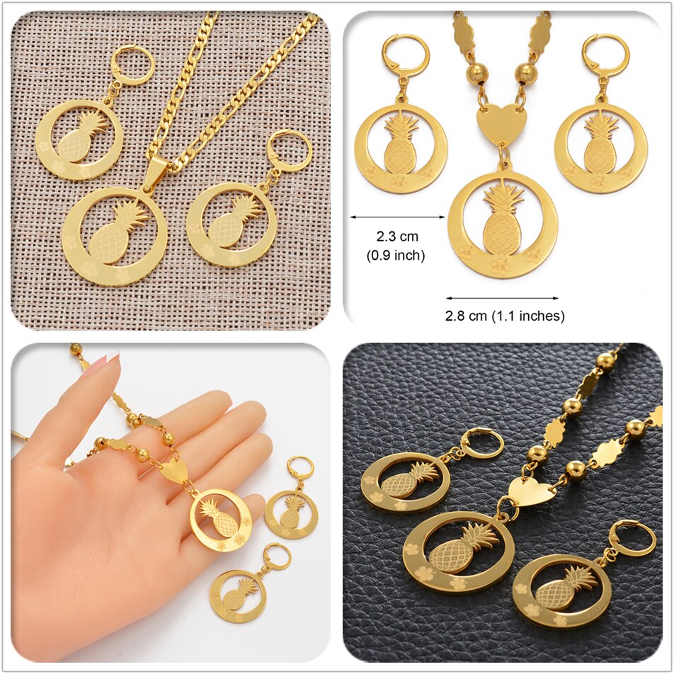Anniyo flores de las Islas Marshall y piña collares pendientes Micronesia conjuntos de joyas Guam flores de Hawaii mujeres niñas #108121