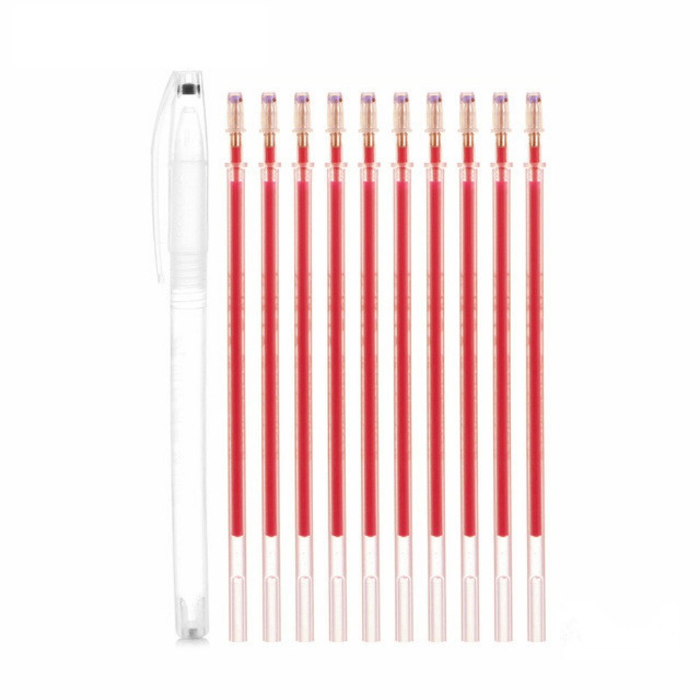 11pcs/set Heat Wrap Fade Out Fabric Markers Pencil High Temperature Disappearing Marker Pens Sewing Drawing Lines Accessories: Red