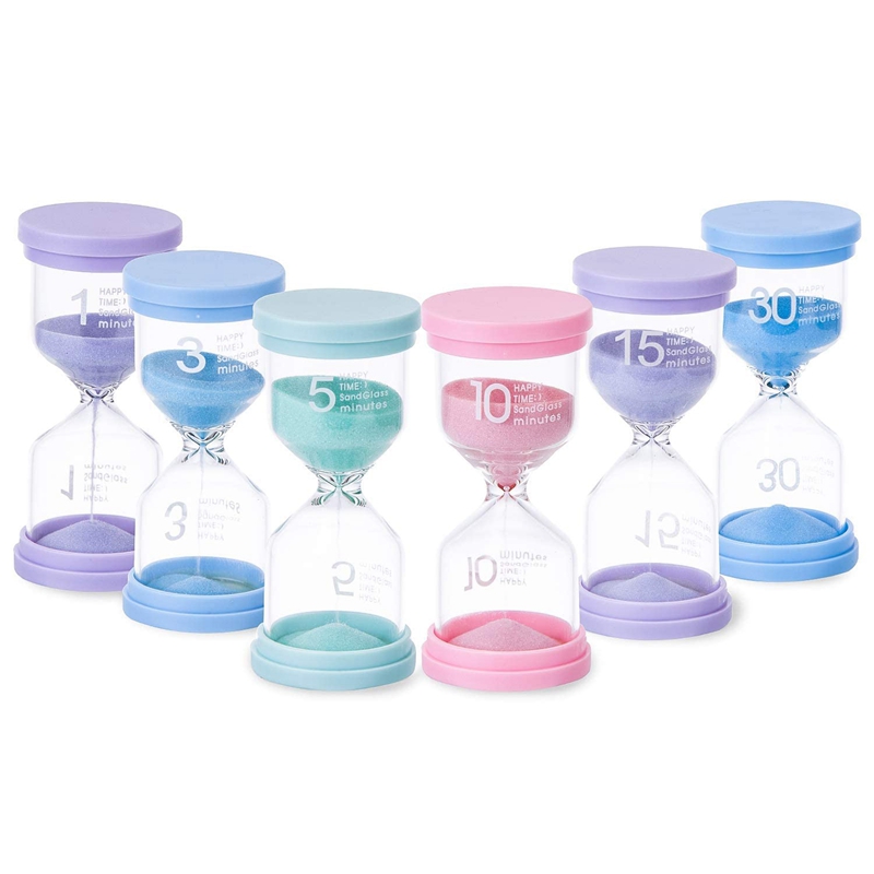 6Pcs Sand Timers for Kids and Classroom - Big Plastic Sand Hour Glass Hourglass Set: Default Title