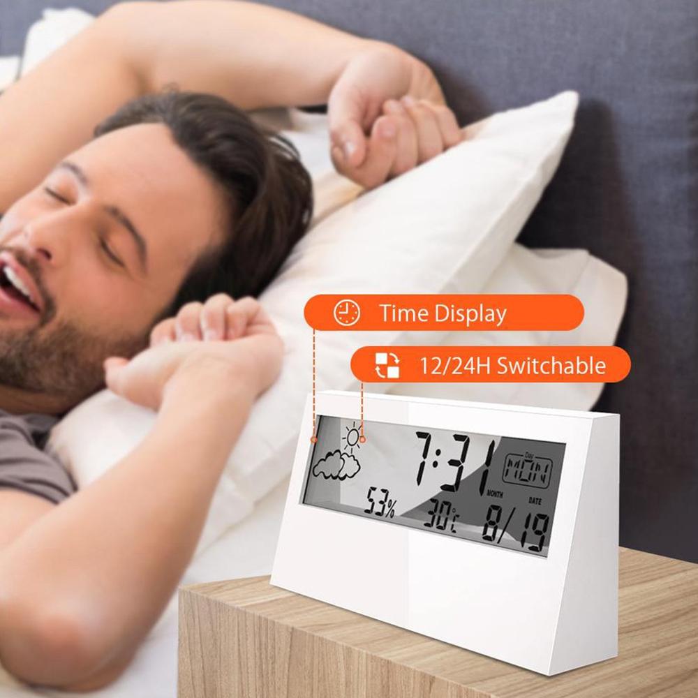 Transparent Screen Weather Station Alarm Clock Indoor Hygrometer Thermometer Weather Forecast Sensor Clock Long Battery Life