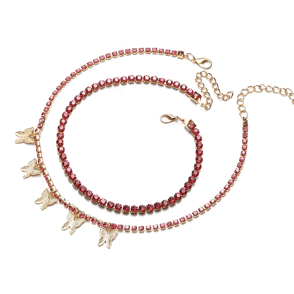 Rhinestone Butterfly necklace set charms crystal choker necklace for women Tennis Chain Trendy Luxury jewelry
