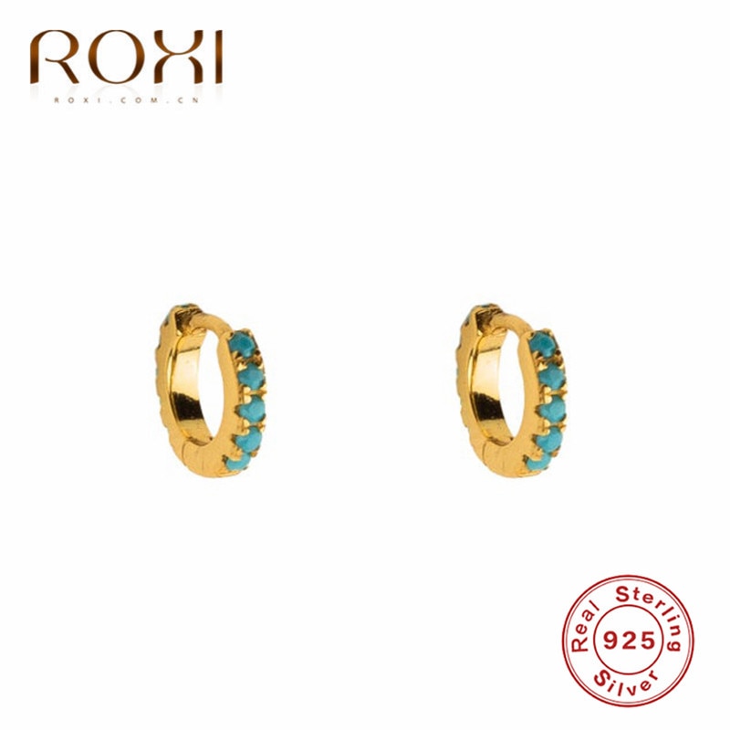 Roxi 925 sterlingsølv huggie hoop øreringe med turkis boho klassisk minimal charmerende runde cirkel øreringe koreansk