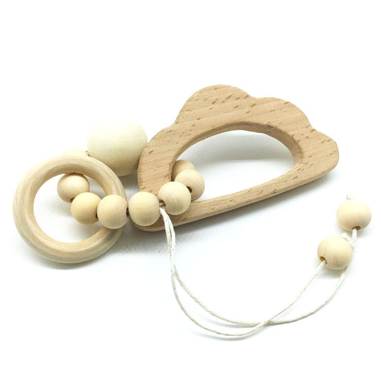 Baby ammande armband trä bygel silikon pärlor barn tand trä skaller leksaker baby teether armband ammande leksaker: Moln