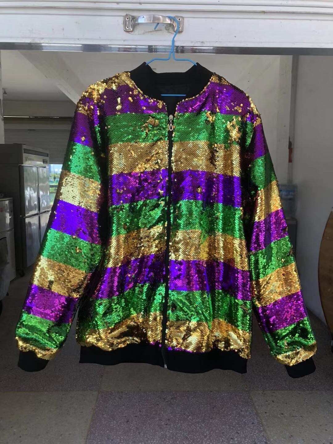 Mardi Gras Orleans Groen Goud/Paars Gouden Kleur Meisjes Bling Sparkle Rits Rib Manchet Lange Mouwen Sequin Jas jas: 2 / 12m