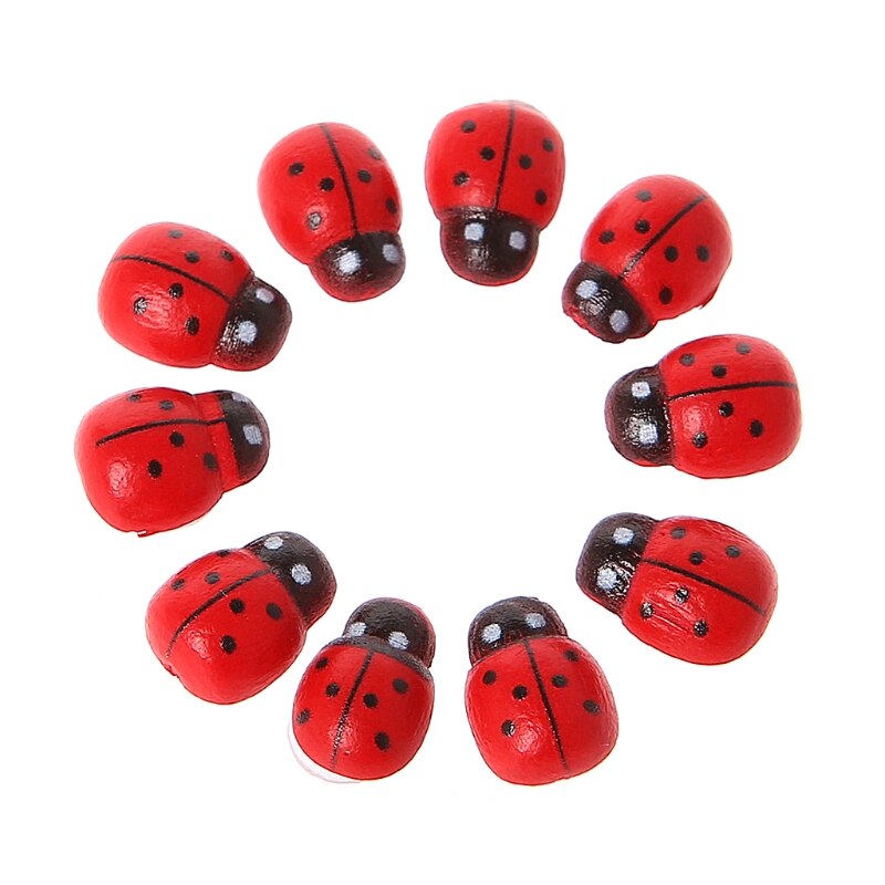 10Pcs Mini Ladybird Red Beetle Ladybug Fairy Doll House Garden Decor Ornament