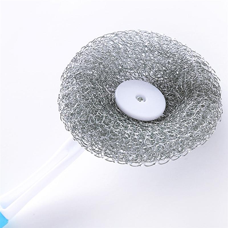 3pcs Long Handle Stainless Steel Scouring Pads Scrubbers Sponges for Pot Pan Kitchen