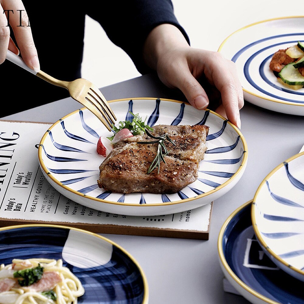 Handgeschilderde Japanse Stijl Plaat Gerechten Western-Stijl Steak Ontbijt Plaat Creatieve Netto Rood Servies Ins Wind schotel Set Thuis
