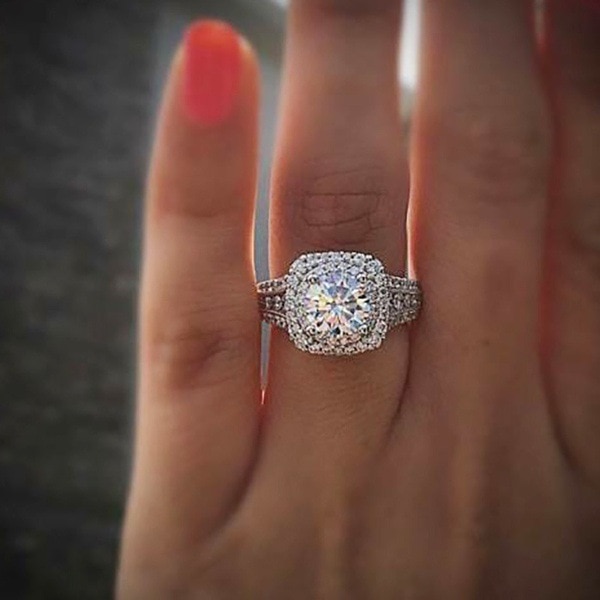 14k hvidguld diamantring til kvinder firkantet anillos bizuteria bryllupstaske diamant ædelsten hvid topas fine smykker ring pige