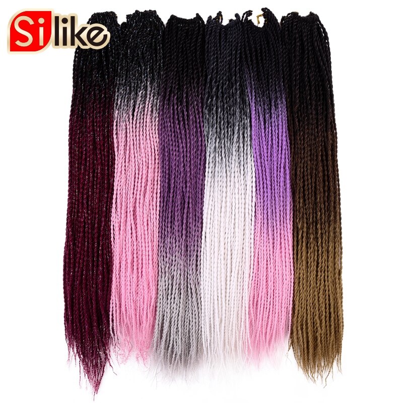 Silike 24 inch Ombre Senegalese Twist Hair Crochet Braids 30 Roots Pre-looped Synthetic Crotchet Braiding Hair for Women