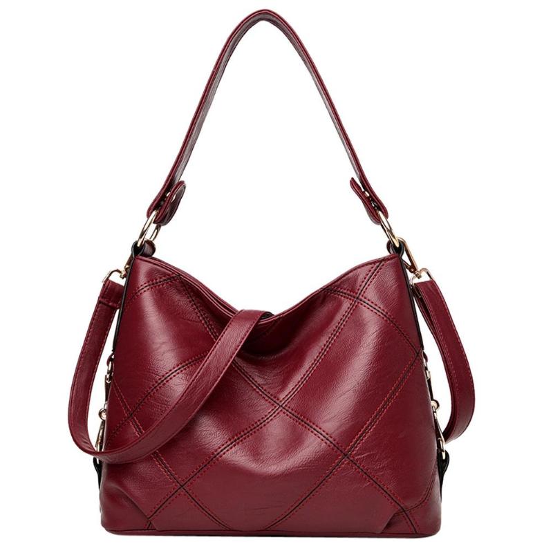 Bolso de piel sintética suave para mujer, bandolera de hombro, grande: wine red