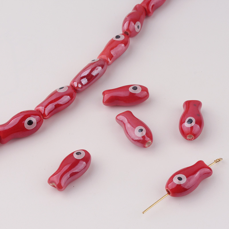 Abalorios de peces pequeños Retro, 10 piezas, espaciador de cerámica, cuentas sueltas para la fabricación de joyas, accesorios de pulsera DIY: Beige