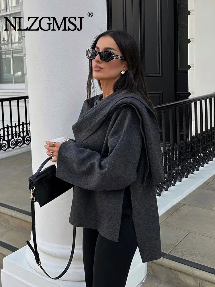 NLZG 2023 Inverno Femminile Sciarpa Cappotto A Maniche Lunghe Lavorato A Maglia Asimmetrica Giubbotti Per Le Donne Streetwear Causale Cappotti da Donna