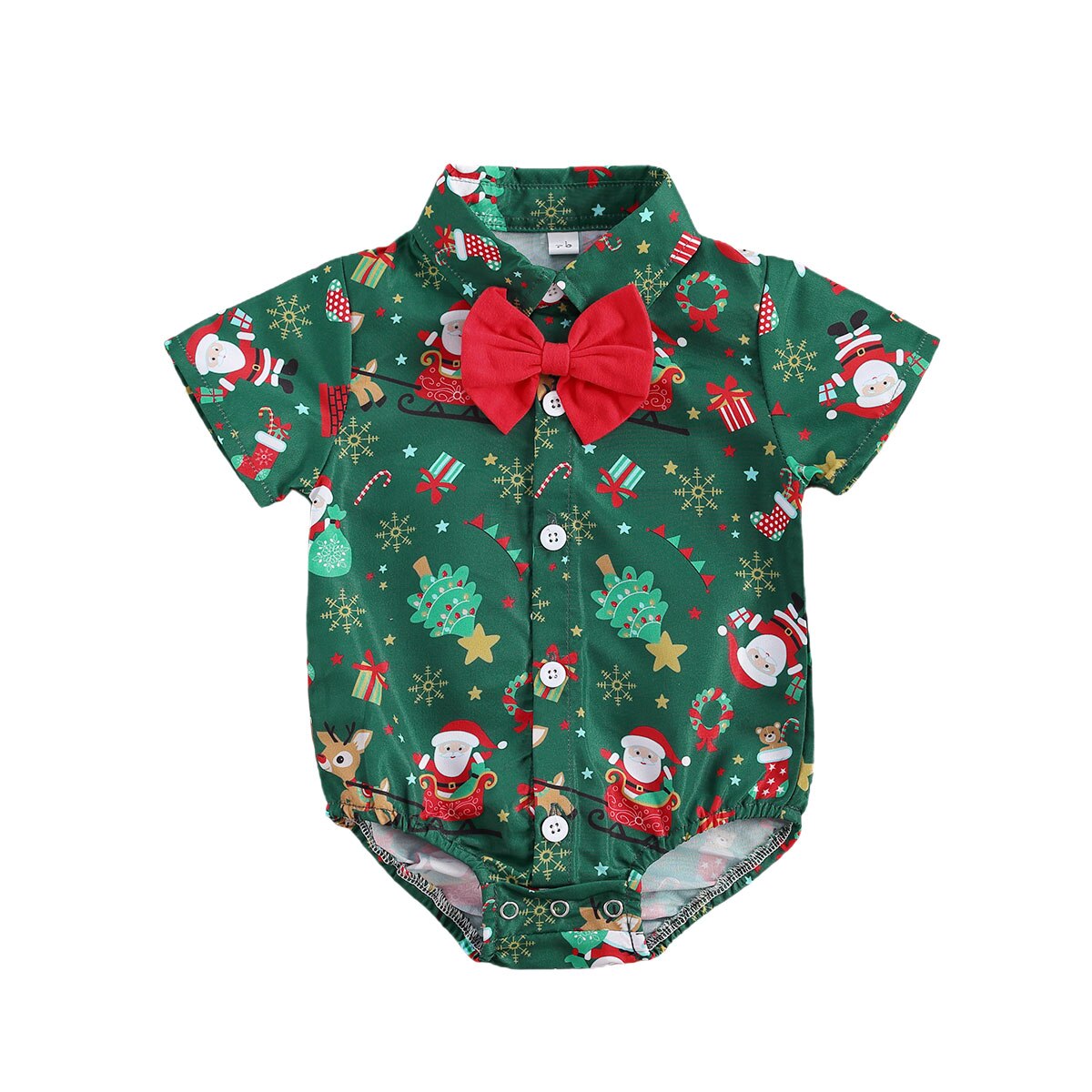 Del bambino di natale Delle Ragazze Dei Ragazzi corpo E Tutine Santa Stampa Manica Corta arco cravatta Partito Signore Tute E Tute Da Palestra 0-24M Bambini di Natale abiti: verde / 12m