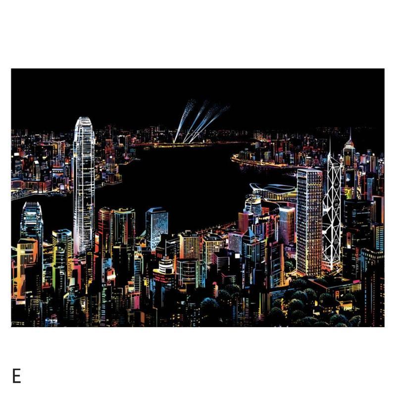Grande ville nuit Scratch photo peinture enfants grattage mémoire voyage artisanat 2 nuit urbain stylo scène bricolage avec papier Bir E0C8: Victoria Harbour