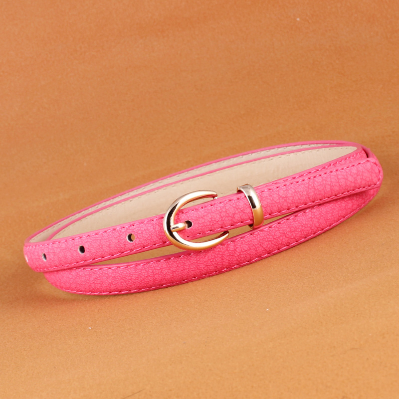 Female Leather Belt Metal Buckle Harajuku Candy Colors Girls Belt Skinny Thin Narrow Waistband for Women Dress Belts: Rose Red
