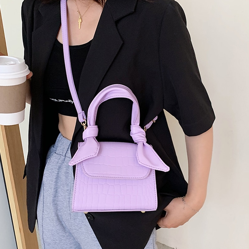 Sacs à bandoulière motif cuir pour femmes, petit sac à bandoulière violet, sacs à main et pochettes avec poignée, 2022