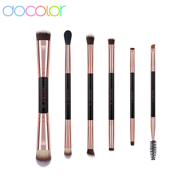 Docolor 6 Stuks Dubbele Oogschaduw Borstel Professionele Borstels Voor Eye Make-Up Beauty Cosmetische Borstel Set Mengen Smokey Borstels