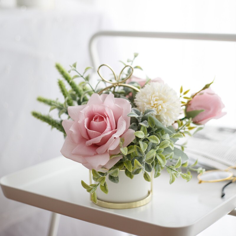 CHENAO nordique hybride Bouquet Rose Rose soie pivoine blanc hortensia balcon décoration extérieure frais et 1 pièces 1 bouteille