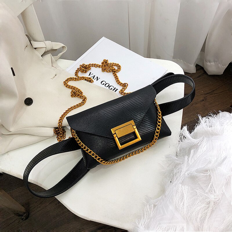 [GOGD Punk Solid Color Rivet Shoulder Waist Bags Fanny Belt Packs Women PU Leather Crossbody Casual Messenger Bags: black