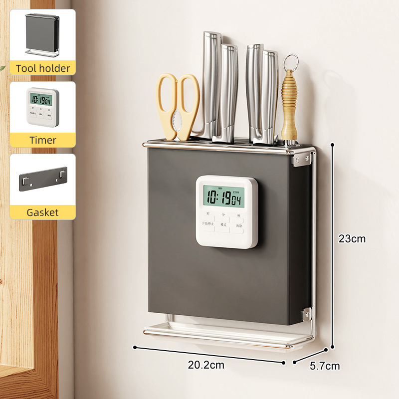 Soporte para cubiertos para encimera de cocina, montado en la pared, sin taladro, cuchillo, organizador de palillos, estante de almacenamiento de drenaje para utensilios de cocina: Marfíl