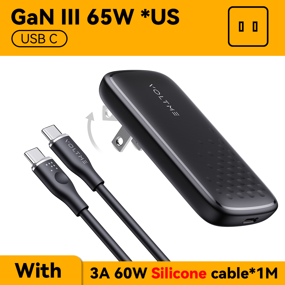VOLTME GaN 65W cargador USB C ultrafino carga rápida 5,0 PD3.0 cargador de carga rápida cargador de teléfono para iPhone 14 Pro Max Macbook