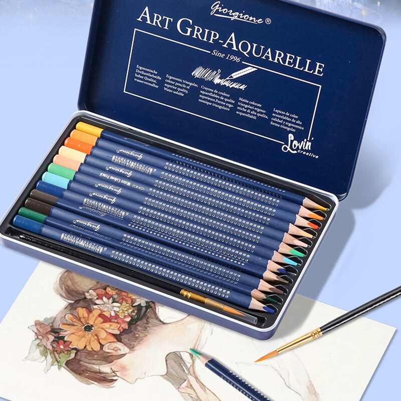 12/24/36/48/72 colors Water-soluble color pencil set thick triangle log drawing children Artist Paint Sketching Art Supplies