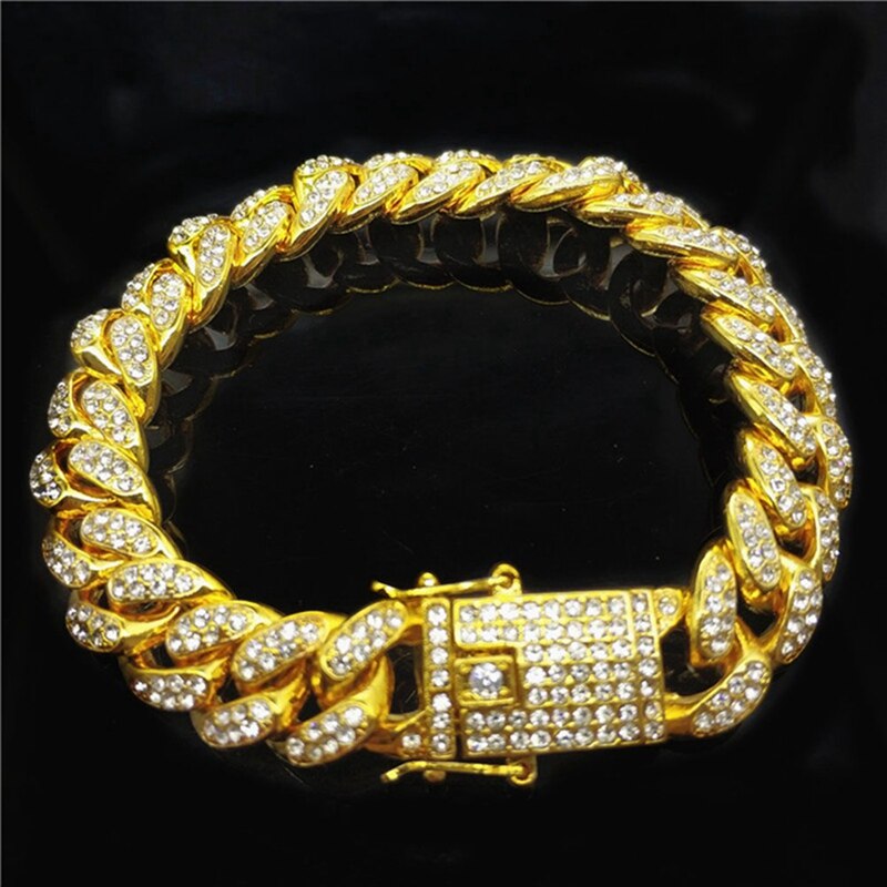 Mannen Zirkoon Curb Cubaanse Link Armband Hip Hop Sieraden Rose Goud Zilver-Plaat Kleurrijke Dikke Zware Materiaal Iced Keten armband
